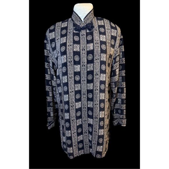 Dana Buchman 100% Silk Tunic Geometric Print Mandarin Collar Sz. 12 - Picture 3 of 15
